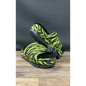 UGG Maxi Slide Lime Green Black Zebra Print Puffer Sandals 1127075 Women's 9